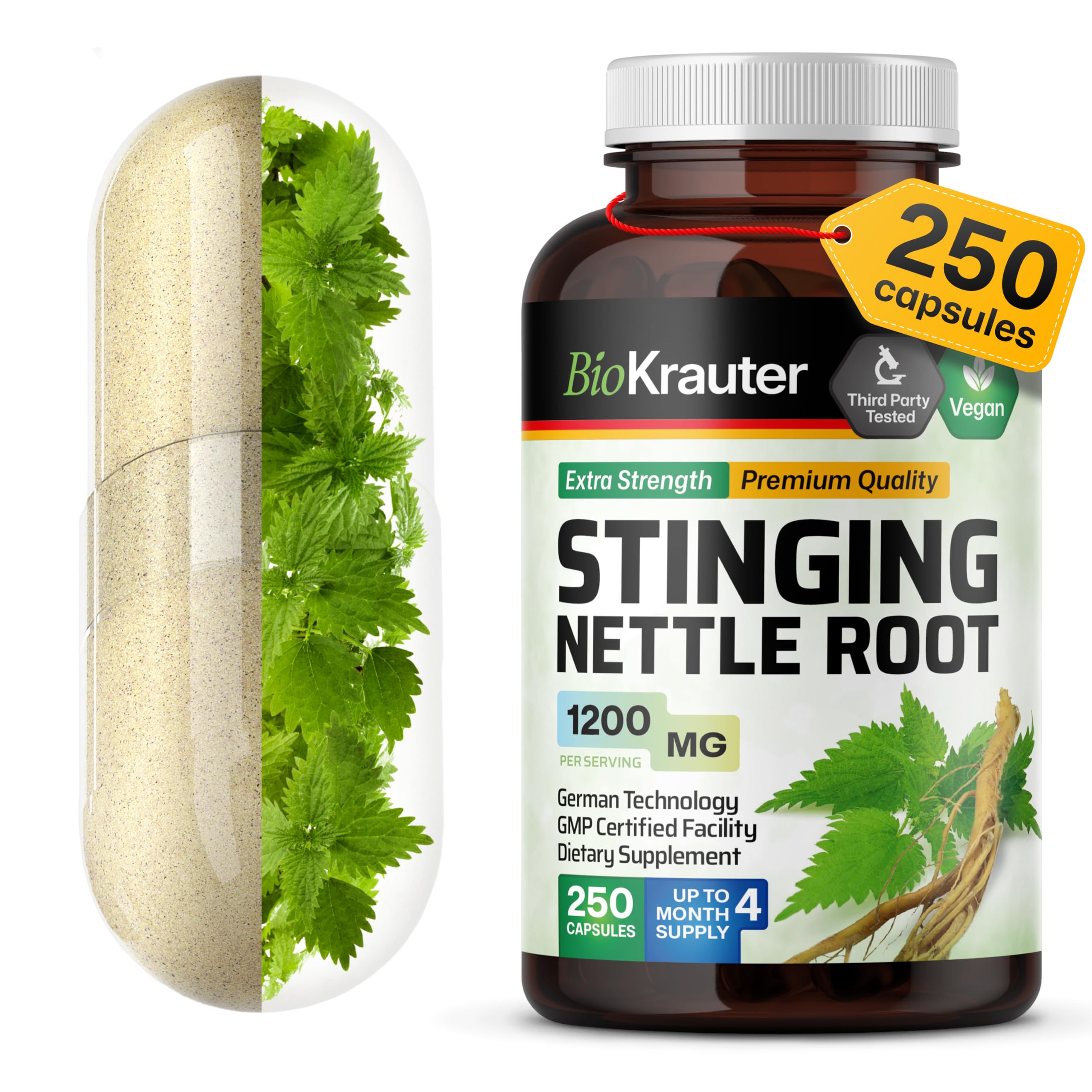 BIO KRAUTER stinging nettle capsules bottle showing urinary health support