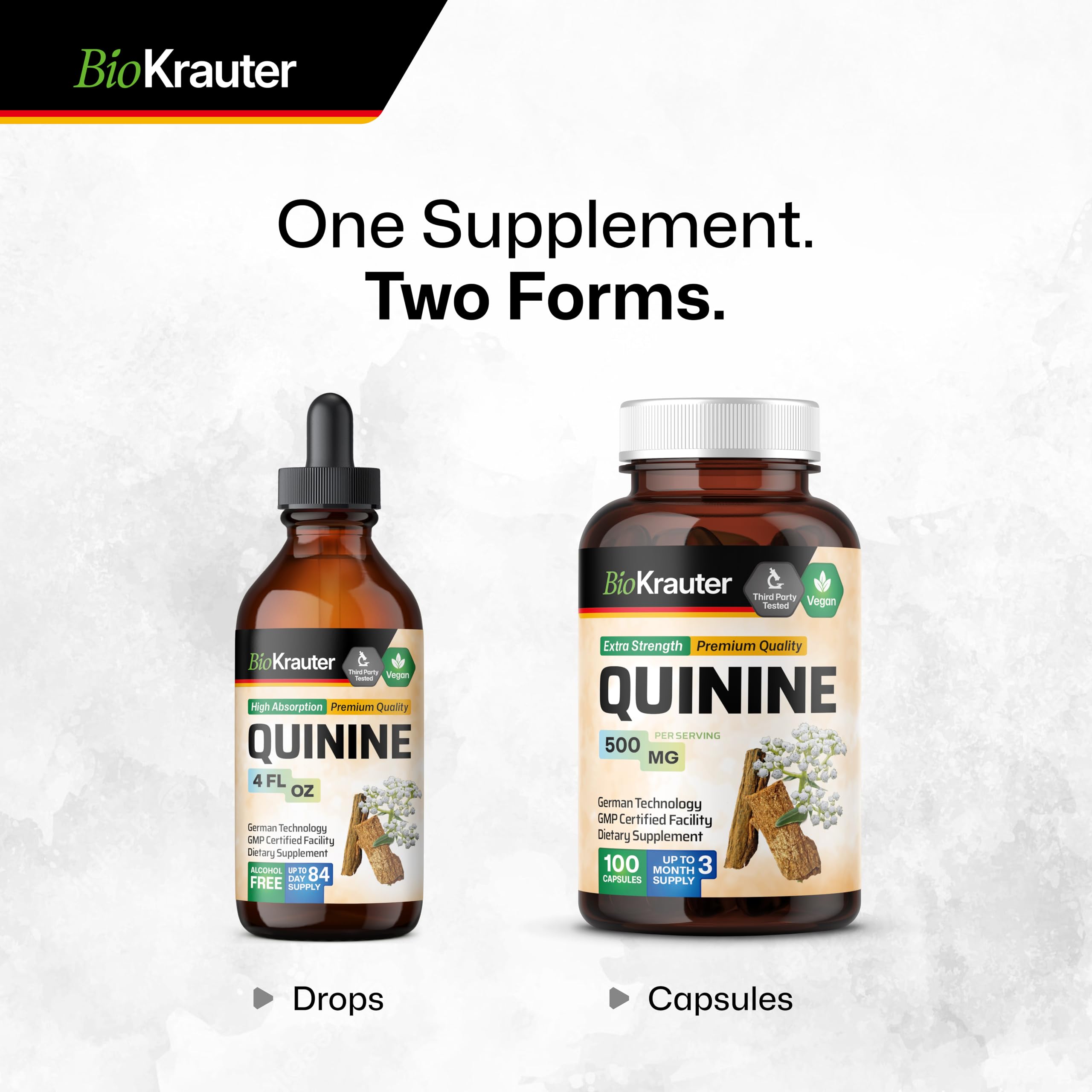 Vegan and non-GMO emblem on BIO KRAUTER packaging reflecting plant-based sourcing.