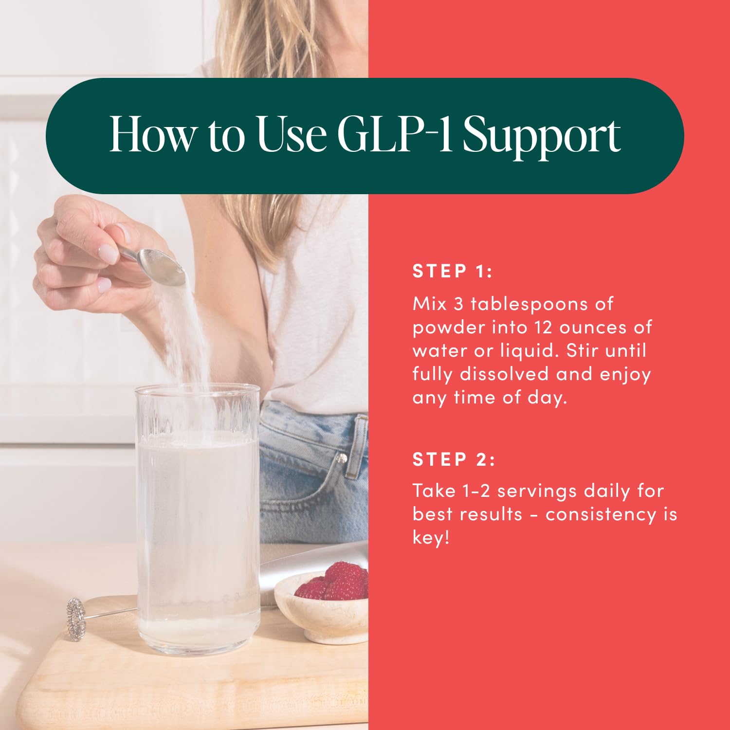 Bio.me GLP-1 Support close-up of fiber and enzyme ingredients.