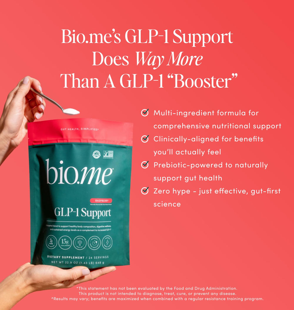 Bio.me GLP-1 Support third-party testing seal on packaging.