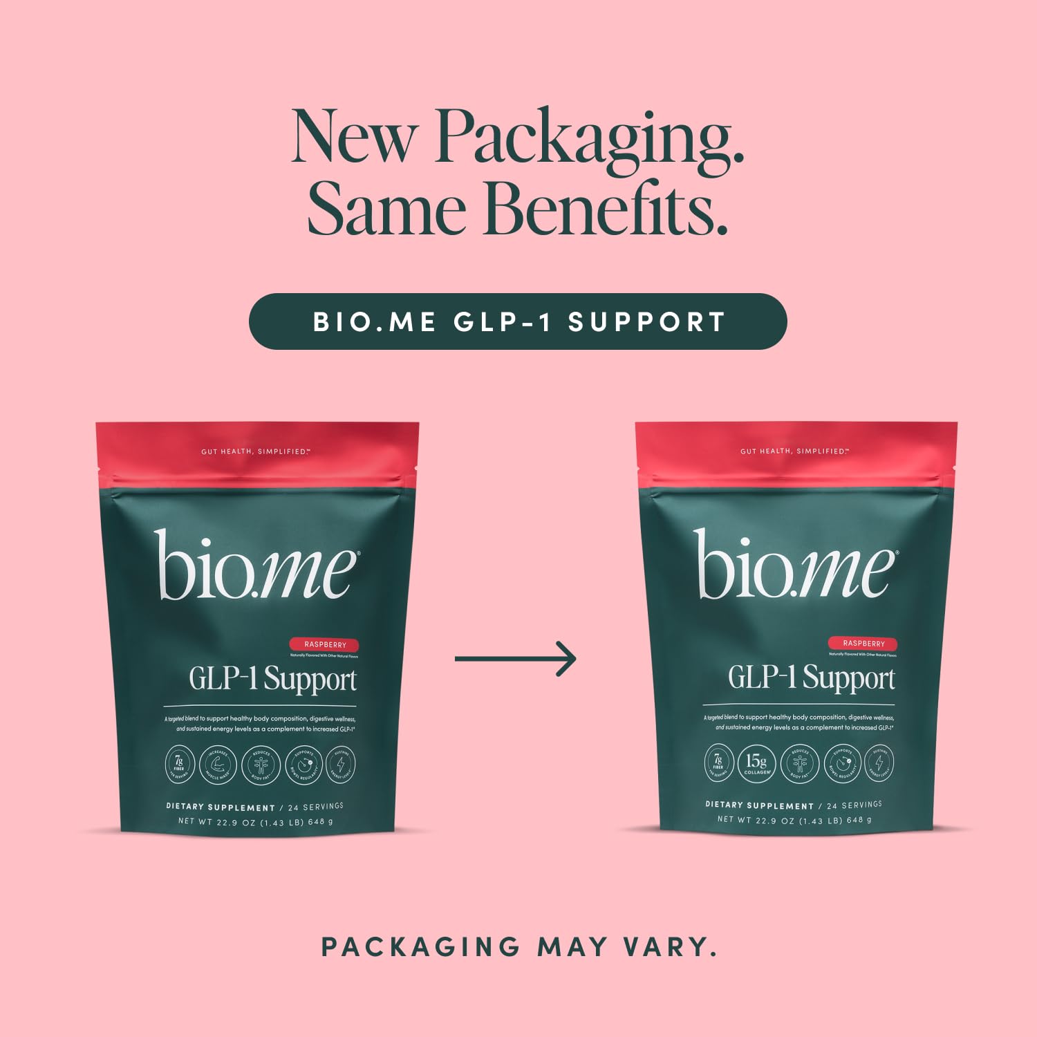 Bio.me GLP-1 Support pink raspberry drink ready to sip.