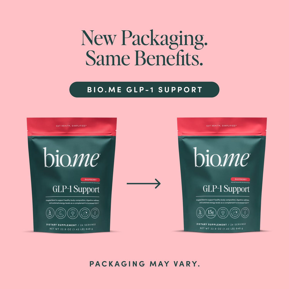 Bio.me GLP-1 Support pink raspberry drink ready to sip.