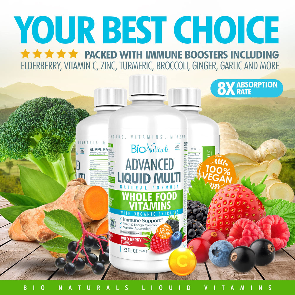 Bio Naturals immune-boost ingredients image features elderberry, vitamin C, zinc for immune support.