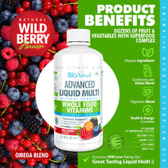 Bio Naturals Liquid Multi glass serve demonstrates convenient daily supplement in liquid form.