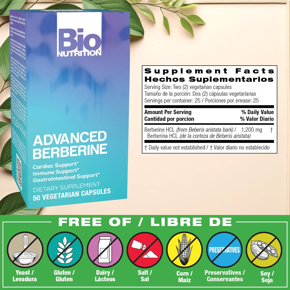 Bio Nutrition Berberine capsules close-up highlighting plant-based formula for immune support.