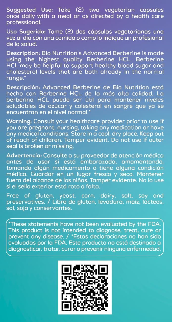 Bio Nutrition Berberine capsules being poured illustrates an easy-to-take form.