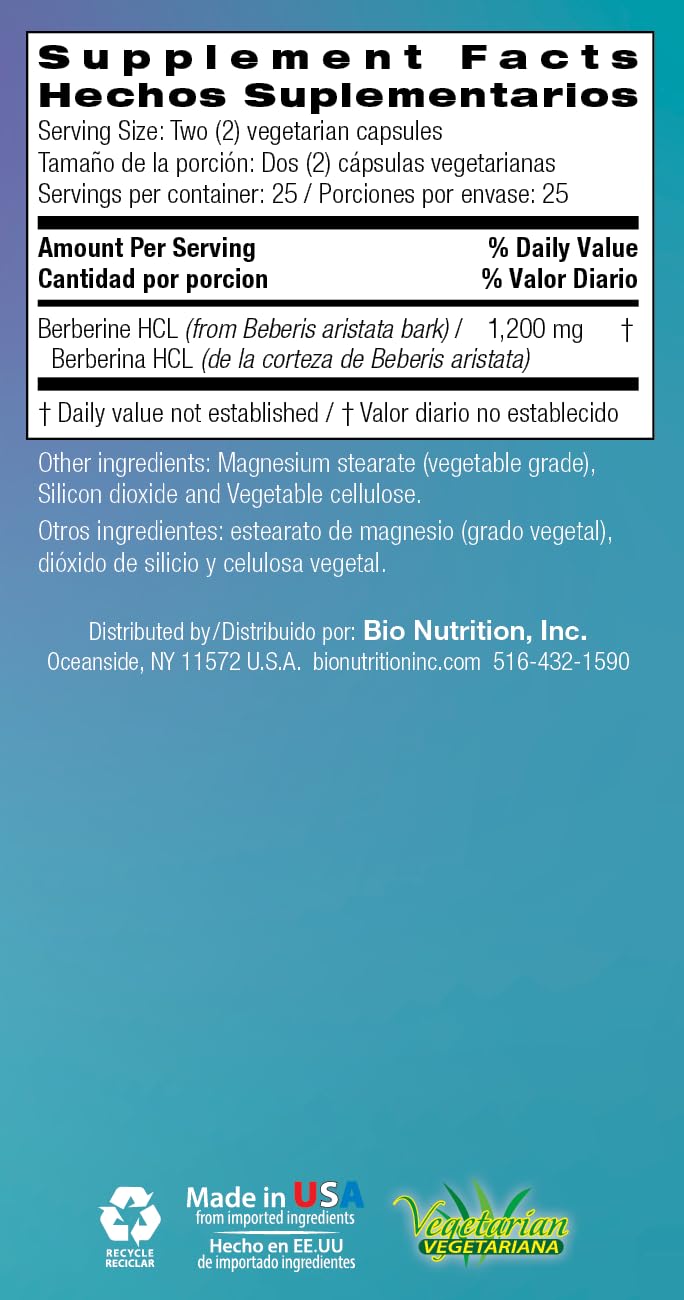 Bio Nutrition Berberine packaging graphic conveys daily health support ideas.
