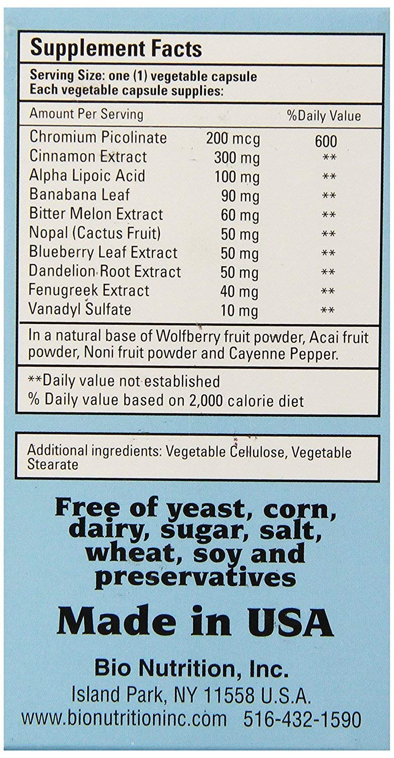 Bio Nutrition Blood Sugar Wellness capsules, vegetarian formula for convenient long-term use