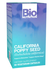 Bio Nutrition California Poppy Vegi-Caps bottle front for a calm evening routine.