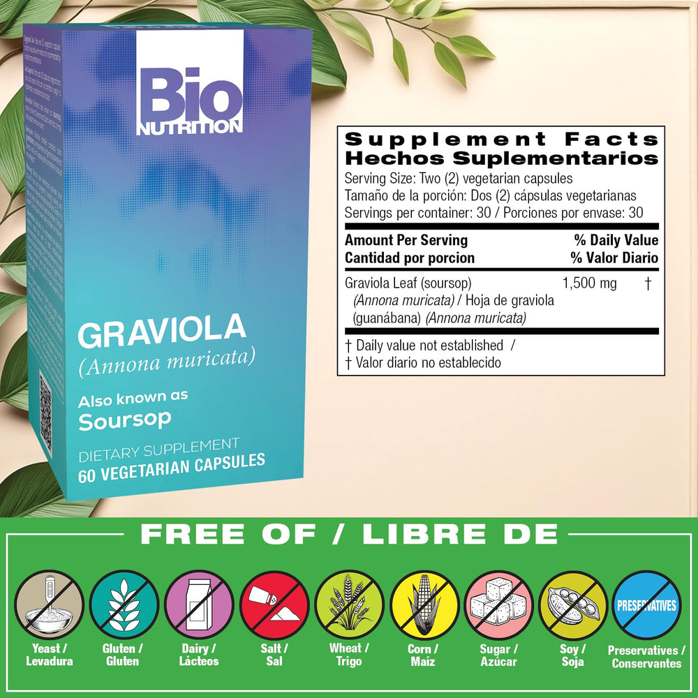 Bio Nutrition Graviola label showing mg per serving