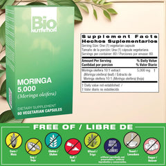 Bio Nutrition Moringa 5000mg capsules closeup, supporting daily wellness.