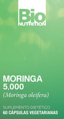 Bio Nutrition Moringa 5000mg label closeup highlighting key nutrients for vitality.