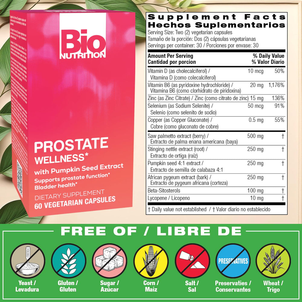 Bio Nutrition Prostate Wellness capsules sit in a cup for convenient daily intake.