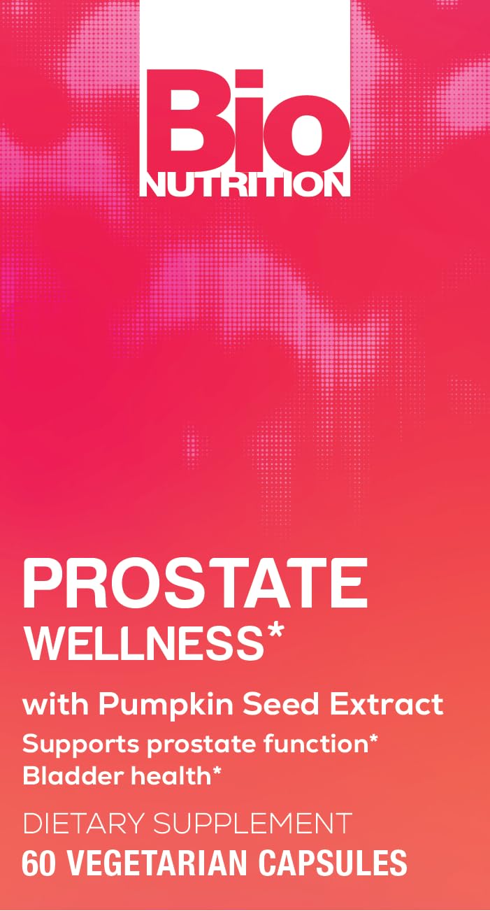 Bio Nutrition Prostate Wellness capsules on white background for easy daily use.