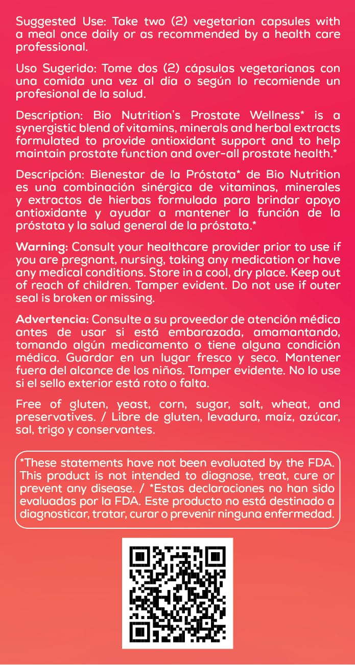 Bio Nutrition Prostate Wellness packaging and label showcase trusted supplementation.
