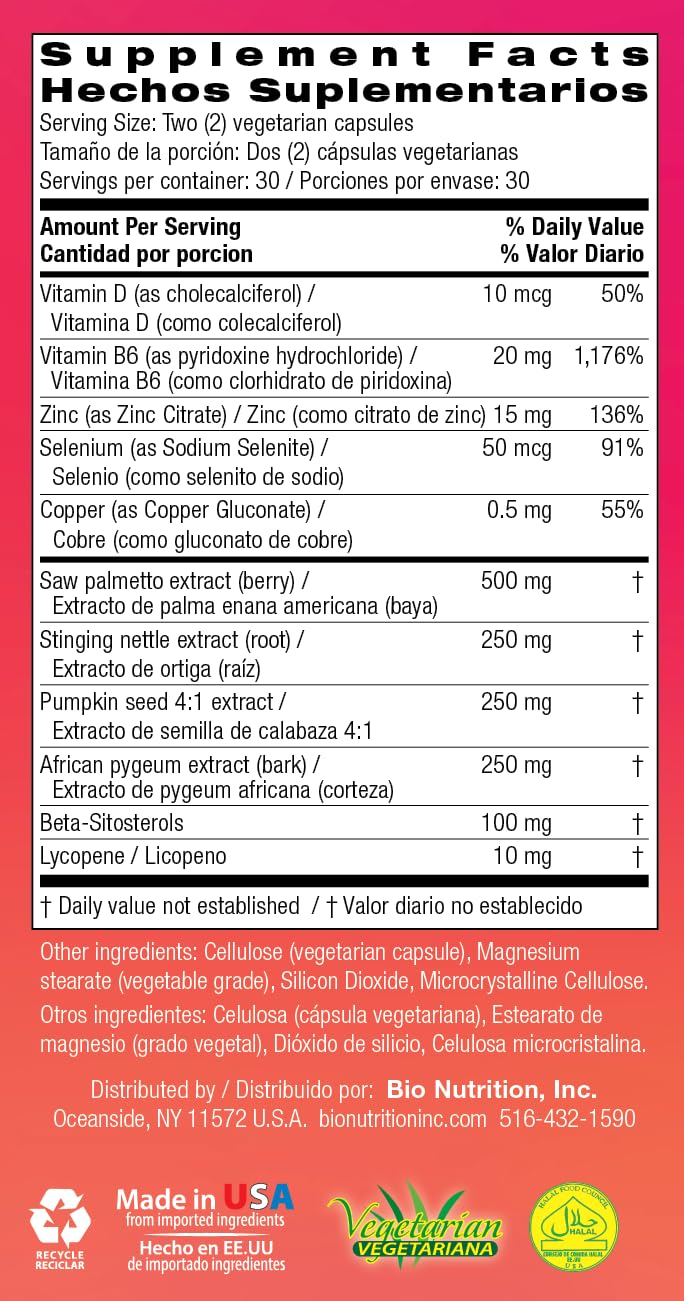 Serving with water shows Bio Nutrition Prostate Wellness as part of a daily routine.