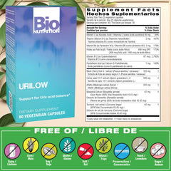 Bio Nutrition Urilow capsules closeup; easy-to-swallow Vegi-Caps for daily use.