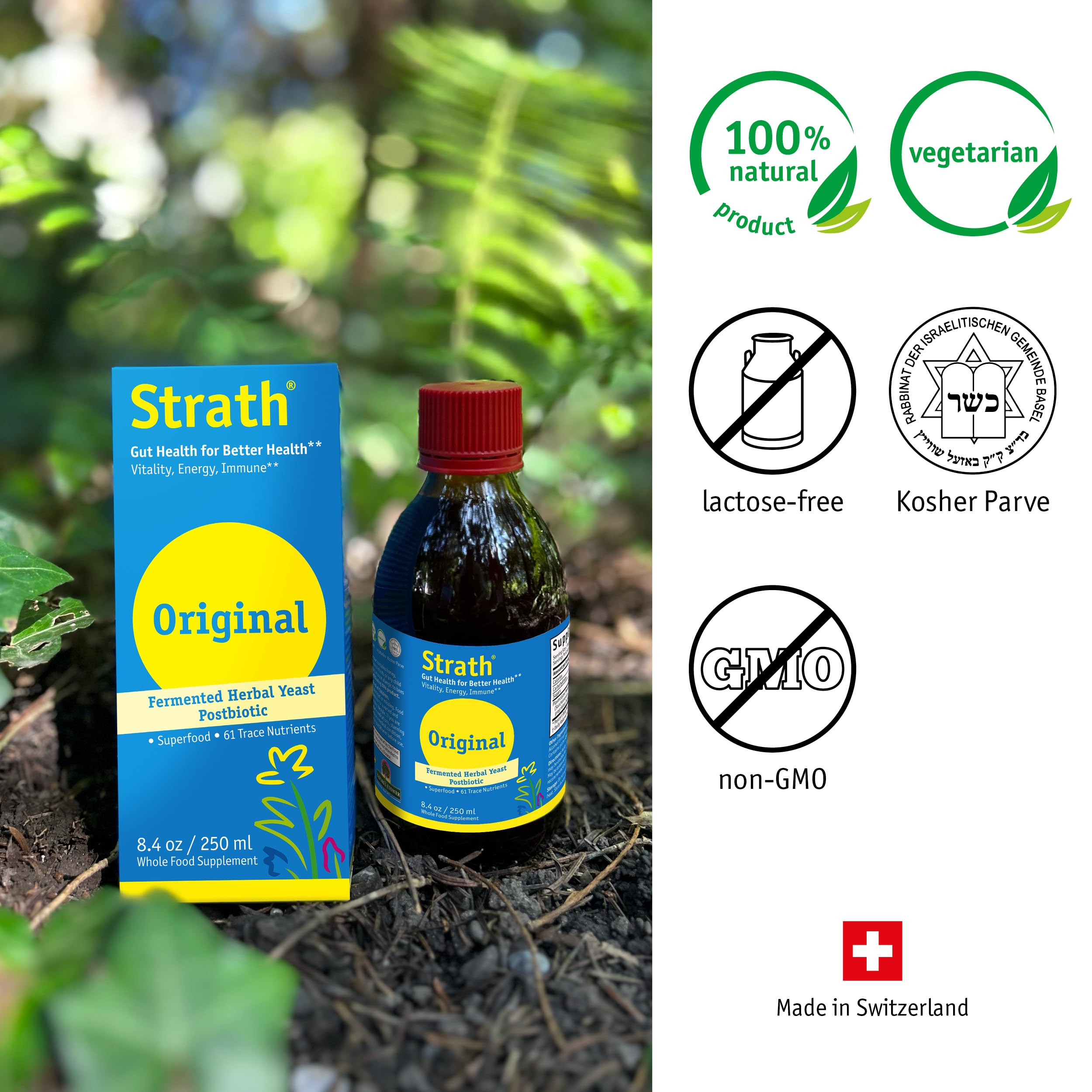 Bio-Strath shelf-life visual communicates 100% natural since 1961