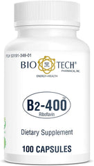 Bio-Tech Pharmacal B2-400 capsule close-up highlighting high-dose riboflavin for energy metabolism