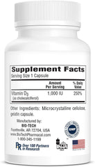 Bio-Tech Pharmacal D3-5 nutrition panel displays 5,000 IU per capsule