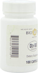 Bio-Tech Pharmacal D3-50 label close-up highlighting allergy-friendly formula for sensitive diets.