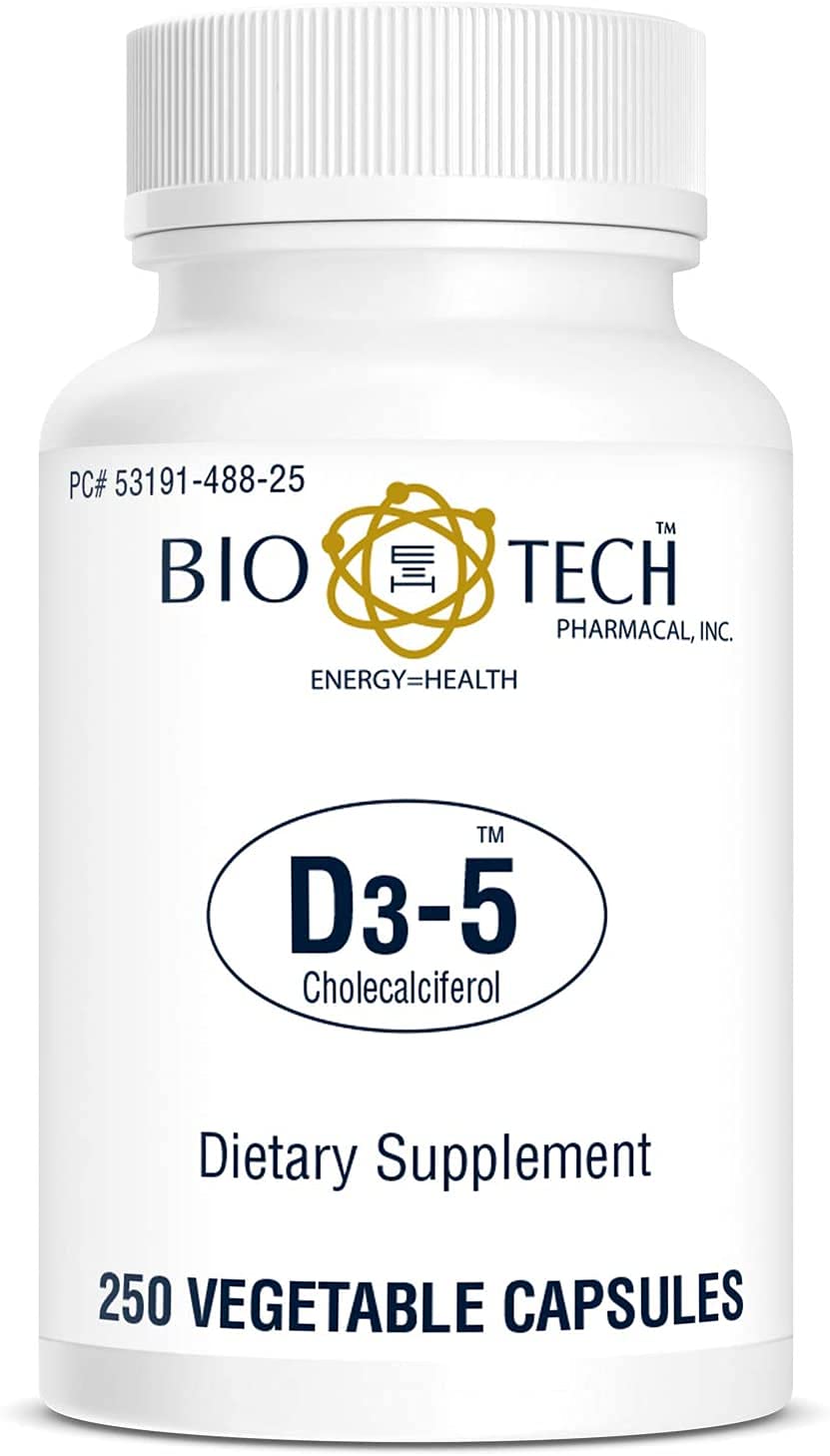 Bio-Tech Pharmacal Vitamin D3 label highlighting dosage and natural cholecalciferol source.