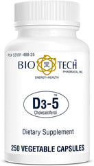 Bio-Tech Pharmacal Vitamin D3 label highlighting dosage and natural cholecalciferol source.