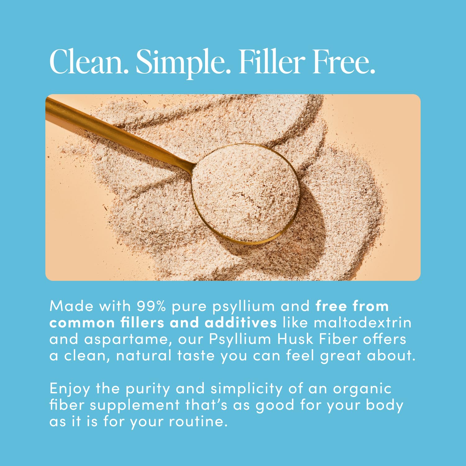 Bio.me Psyllium husk fiber bottle and scoop for convenient daily use.