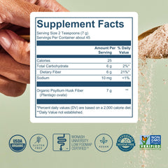 Bio.me Psyllium husk fiber gluten-free seal for gluten-sensitive diets.