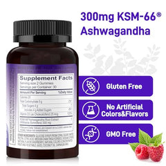 Biobor Ashwagandha Gummies raspberry flavor close-up for calm focus and energy.