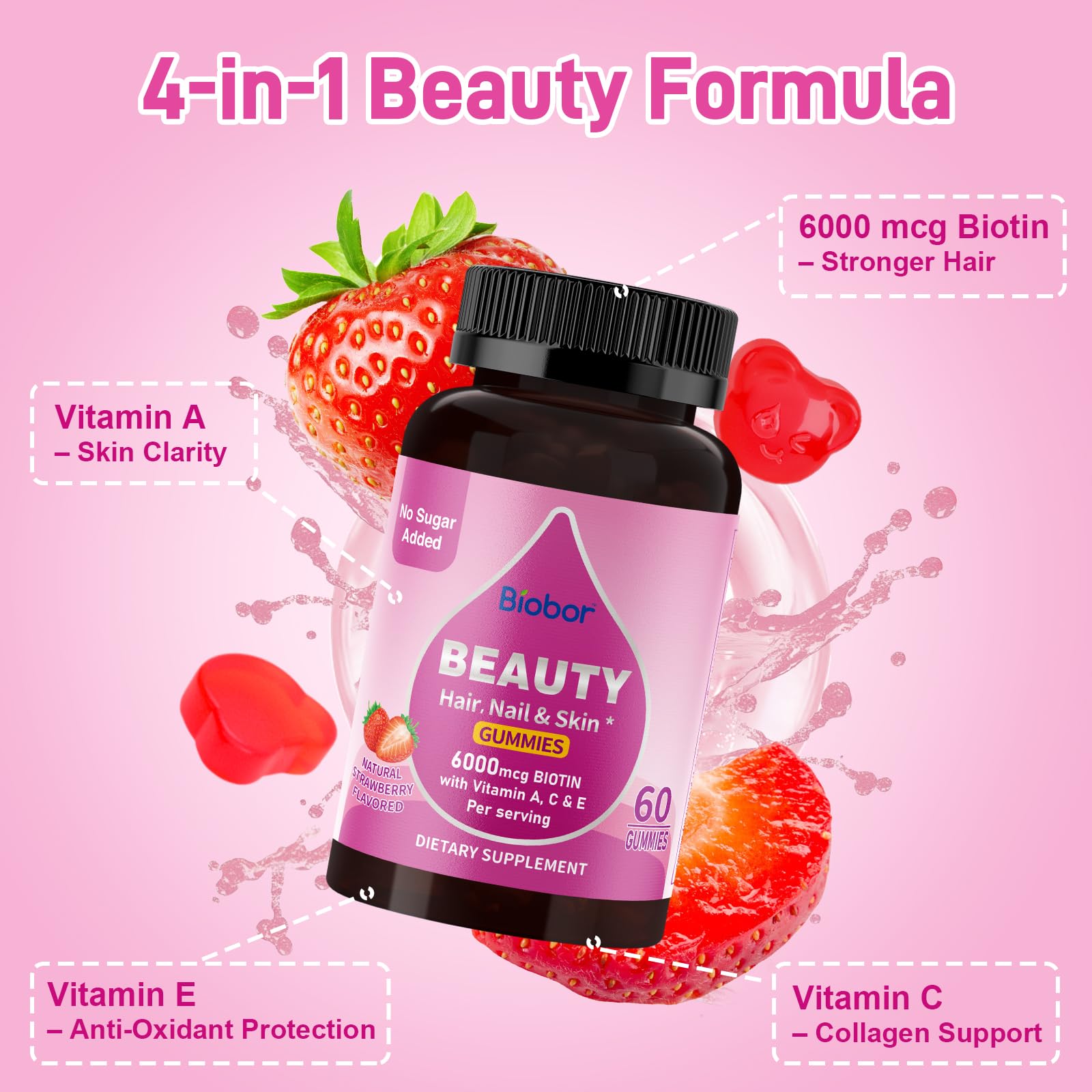 Biobor biotin gummies ingredients label GMO-free gluten-free.