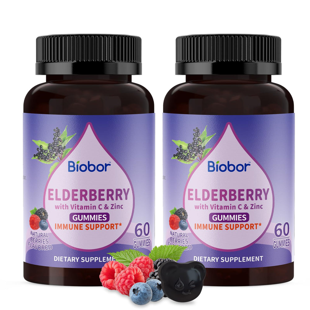 Biobor Elderberry Gummies bottle pour for daily immune-friendly snack