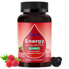 Biobor Natural Energy Gummies Raspberry bottle shown for convenient daily energy boost.