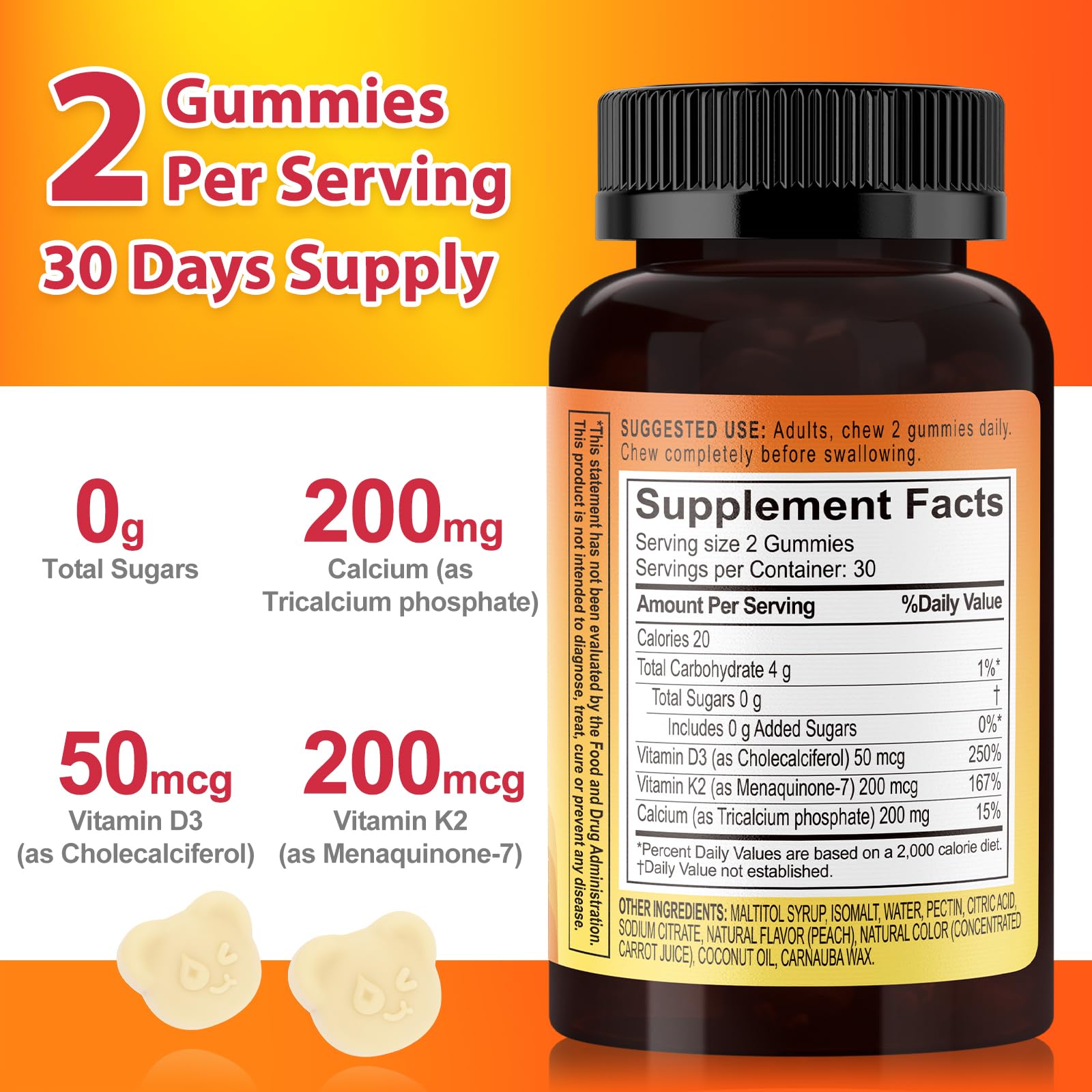 Biobor Vitamin D3 K2 Gummies bottle-pour reveals convenient daily dosage