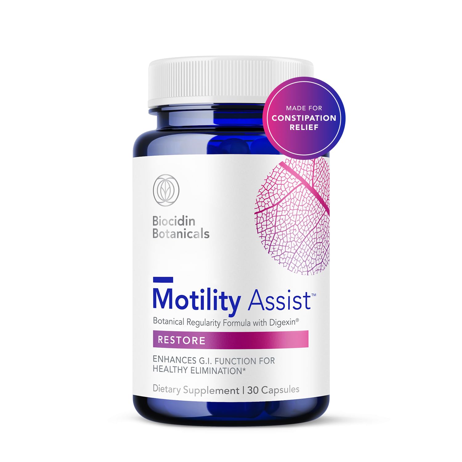 Bio-Botanical Research Biocidin Motility Assist bottle pour supports natural digestive movement.