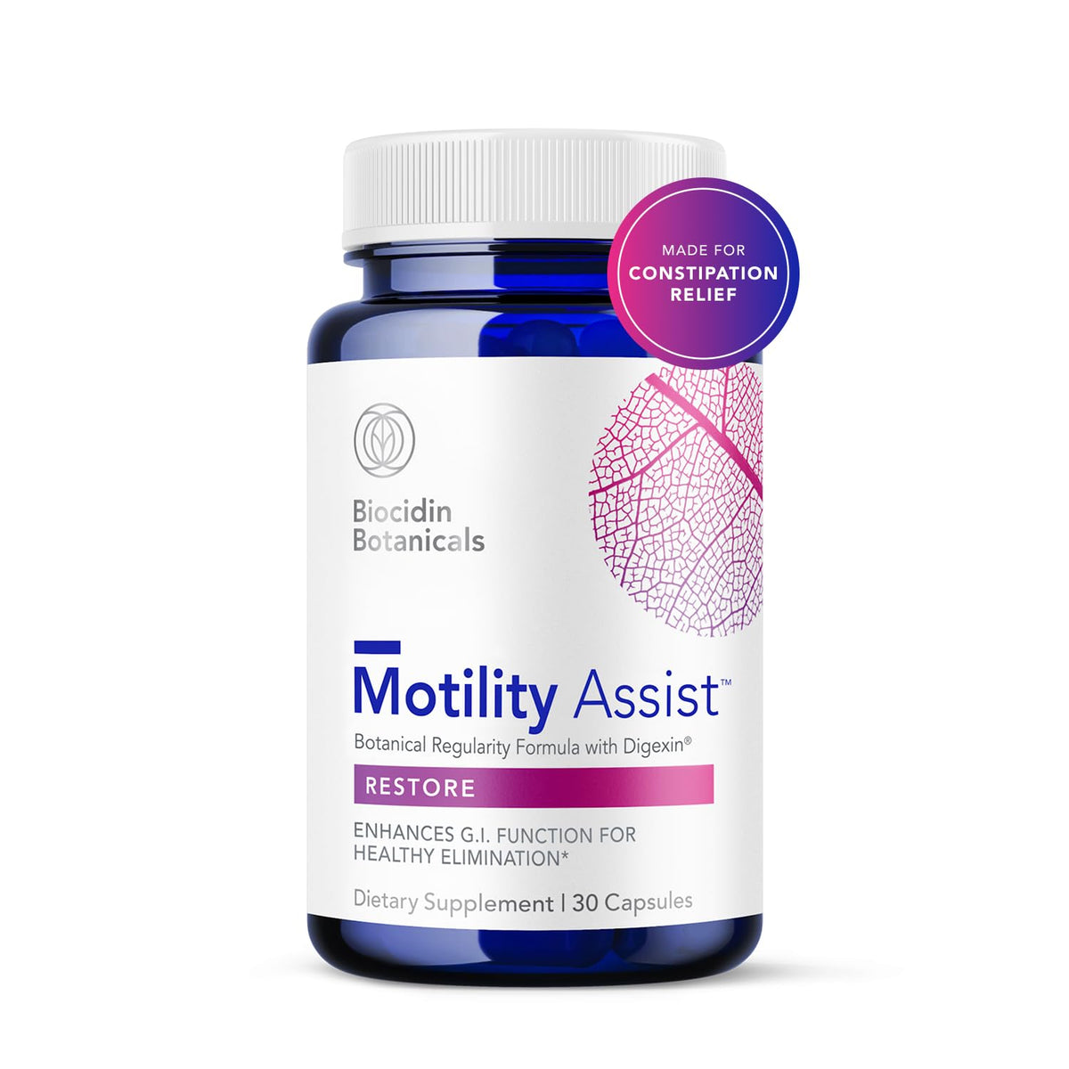 Bio-Botanical Research Biocidin Motility Assist bottle pour supports natural digestive movement.