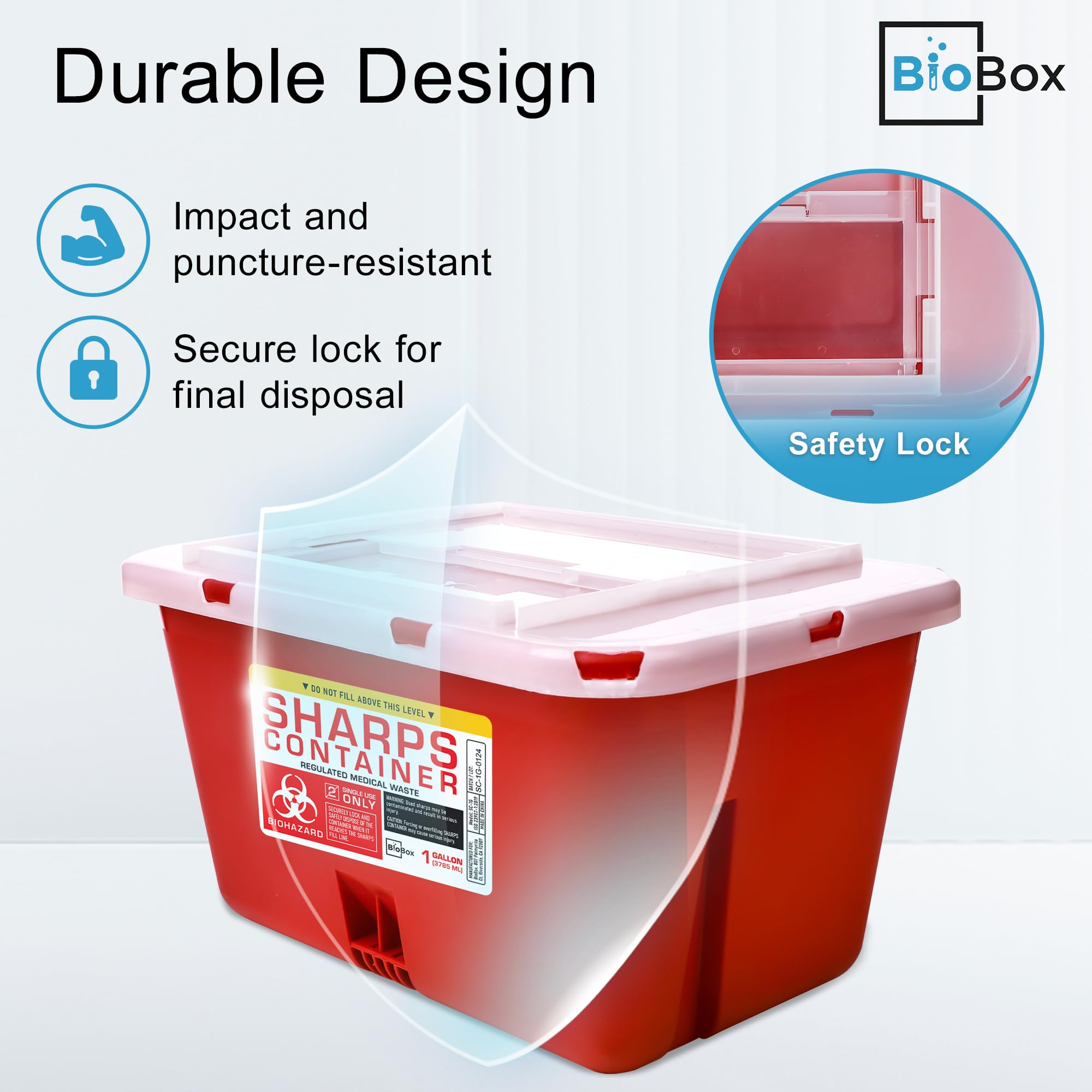 BioBox Sharps Container Large fill-level view with translucent lid for monitoring