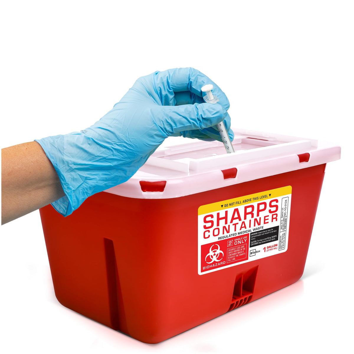 BioBox Sharps Container Large front view highlights puncture-resistant safety for disposal
