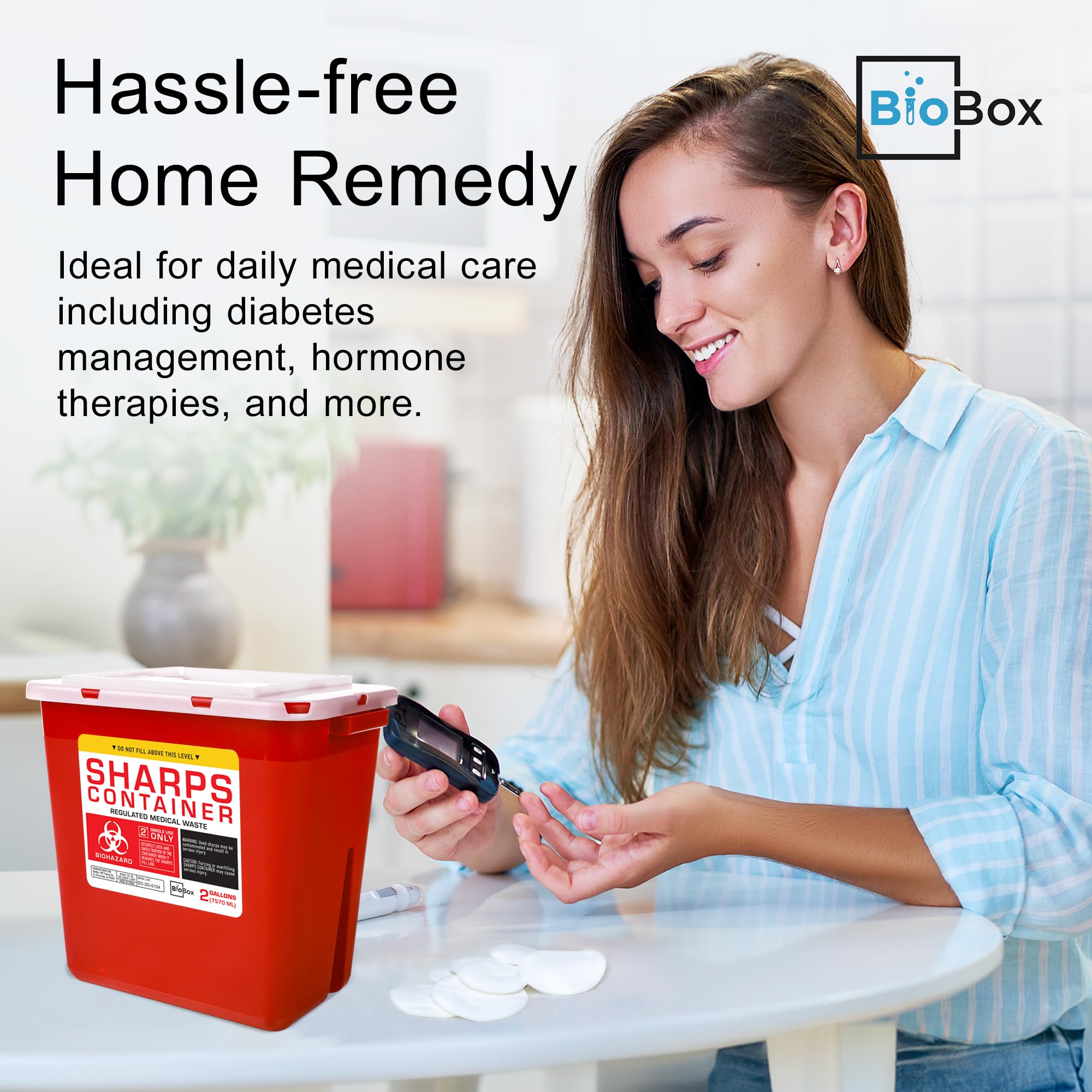 BioBox Sharps Container Large in use demonstrates safe handling in busy settings.