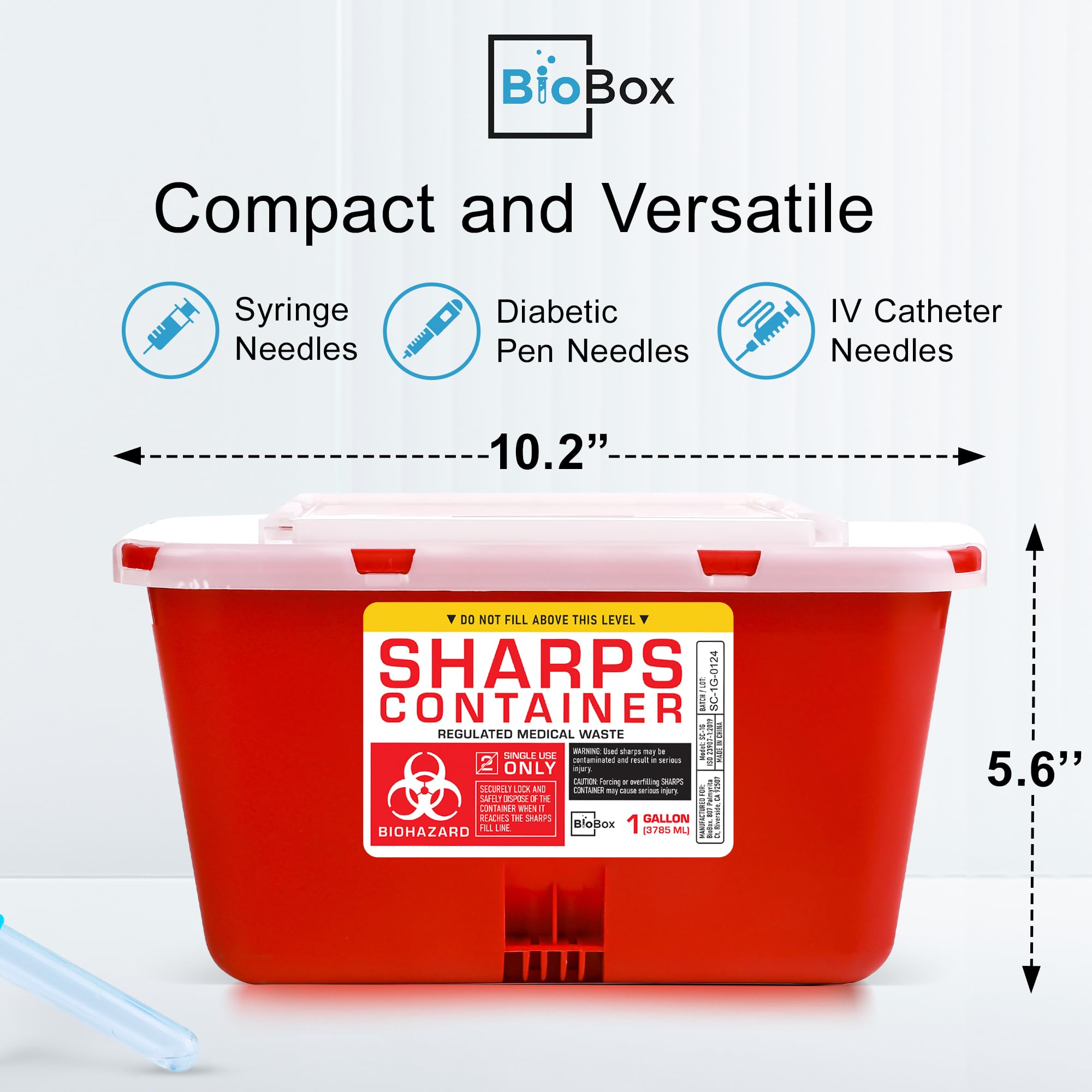 BioBox Sharps Container Large lid-open shows easy disposal access on site