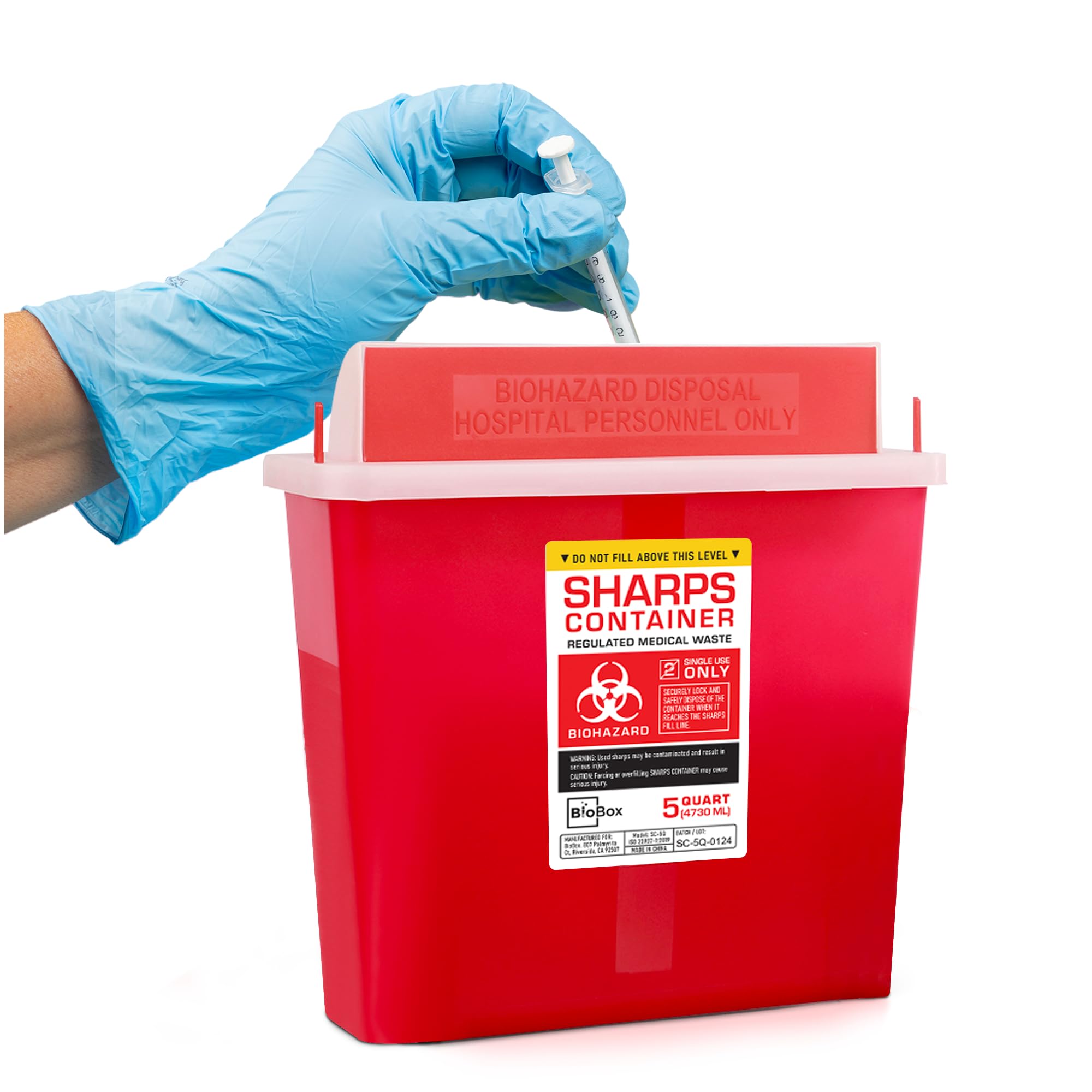 BioBox Sharps Container Large with sliding lid for safe on-the-go disposal.