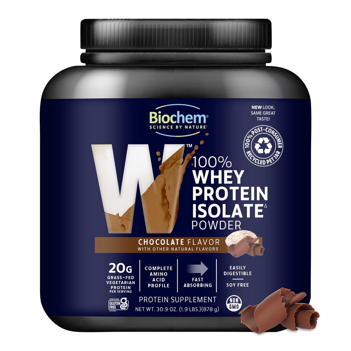 Biochem Whey Isolate chocolate bottle pour for quick post-workout refuel