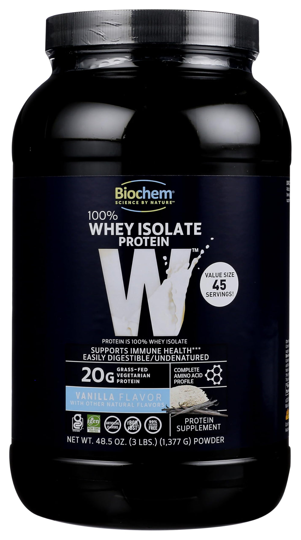 Biochem whey isolate vanilla powder for a fast, clean post-workout protein