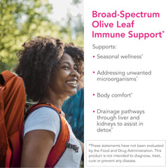 Biocidin Olivirex bottle back shows dosage and usage for daily microbial support