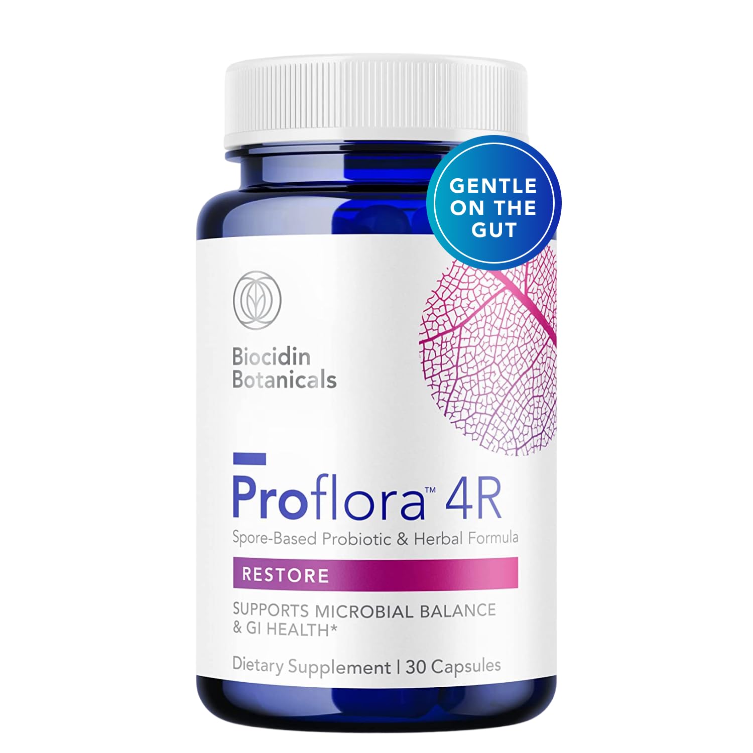 Biocidin Proflora 4R bottle for daily gut balance support.