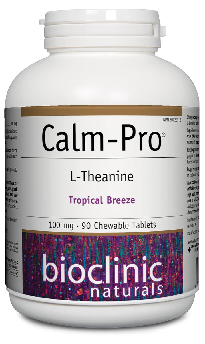 Bioclinic Calm Pro bottle close-up: chewable tablets for relaxed focus.