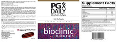 Bioclinic Naturals PGX Daily Ultra Matrix Softgel bottle pour demonstrates convenient dosing.