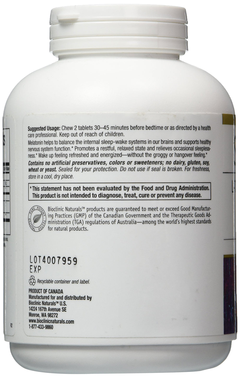 Closeup of Somno Pro Tropical Breeze chewable tablets ready for bedtime.