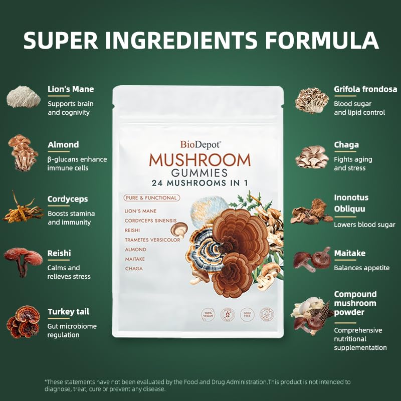 Biodepot vegan-certified label on mushroom gummy bottle