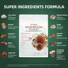 Biodepot vegan-certified label on mushroom gummy bottle